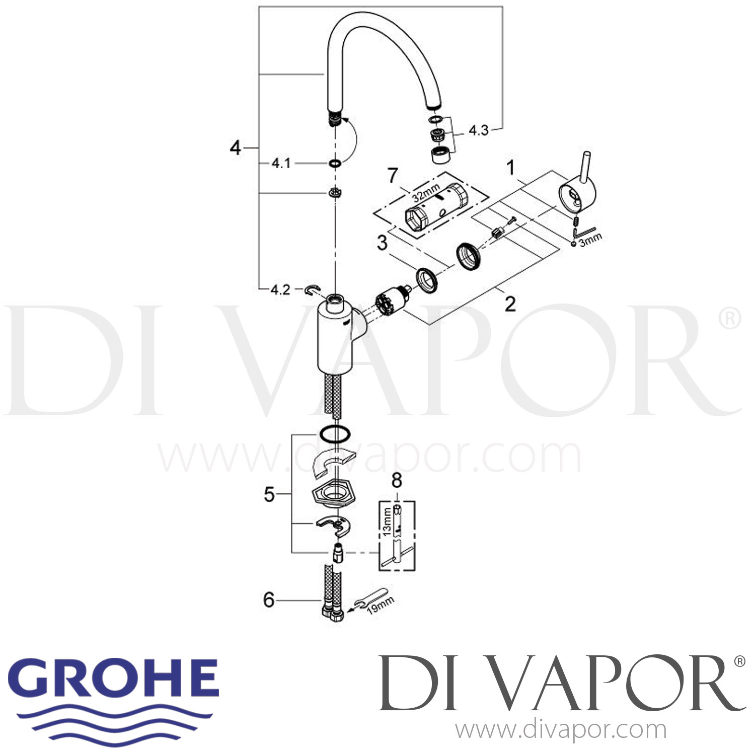 Grohe Concetto Kitchen Tap 2010 to 2012 Spare Parts 32661DC1 GEN1